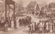 Heimkehr der königlichen Familie, Empfang in Weißensee bei Berlin am 23. Dezember 1809. Stich von D. Berger nach einer Zeichnung von H. Dähling 1810.