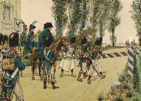 Richard Knötel: Napoleons Truppen überschreiten die Grenze bei Ansbach